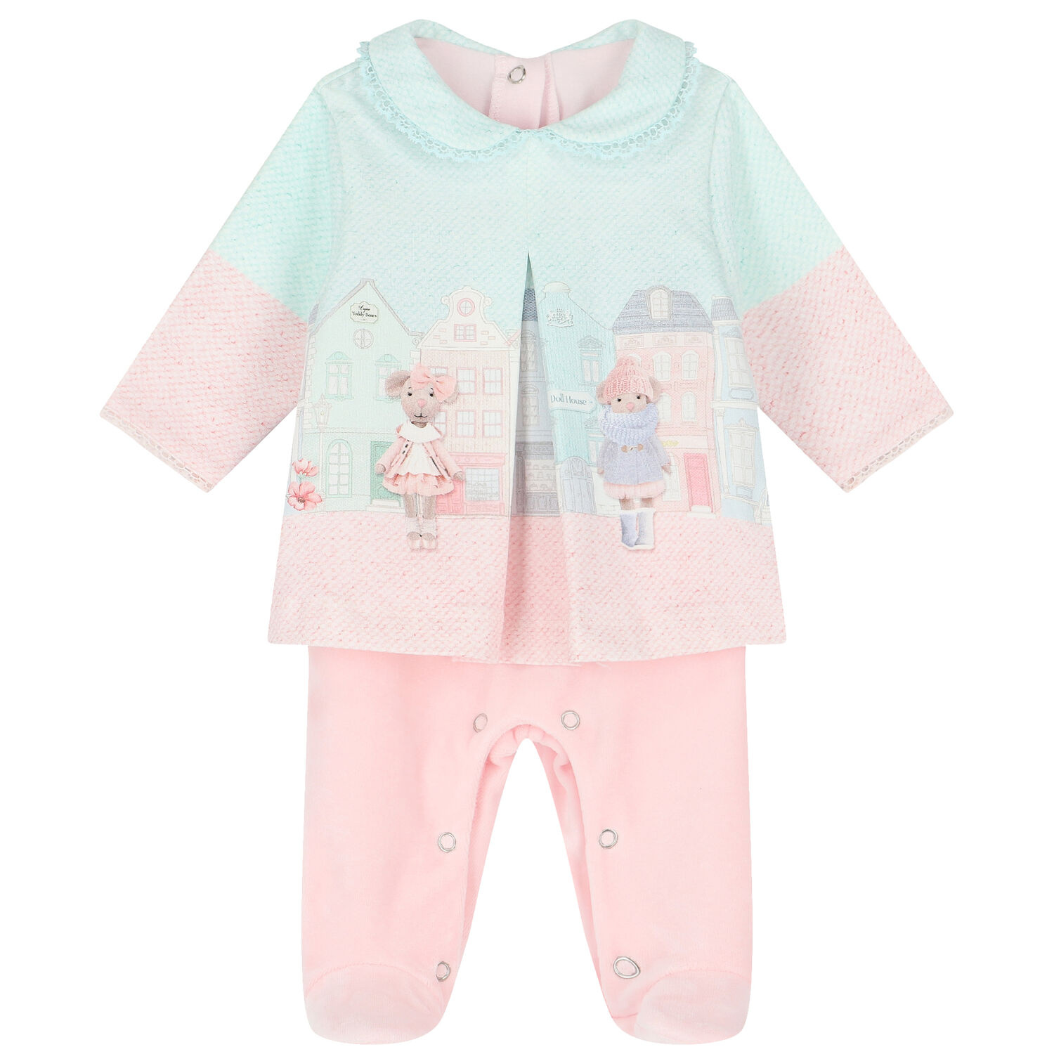 Baby Girls Pink & Blue Mouse Babygrow, 1, hi-res
